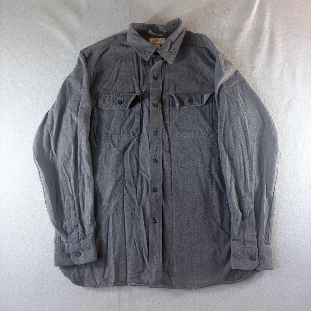 LL Bean Chamois Cloth Shirt Mens Large Regular Grey Heavy Cotton Traditional